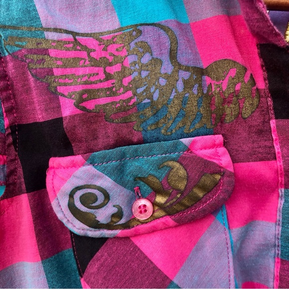 Old Skool Womens Shirt Plaid Ruffle Sleeve Sz. Small - Picture 9 of 13